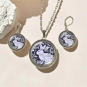 Silver BUNNY Mosaic Jewelry Set Easter